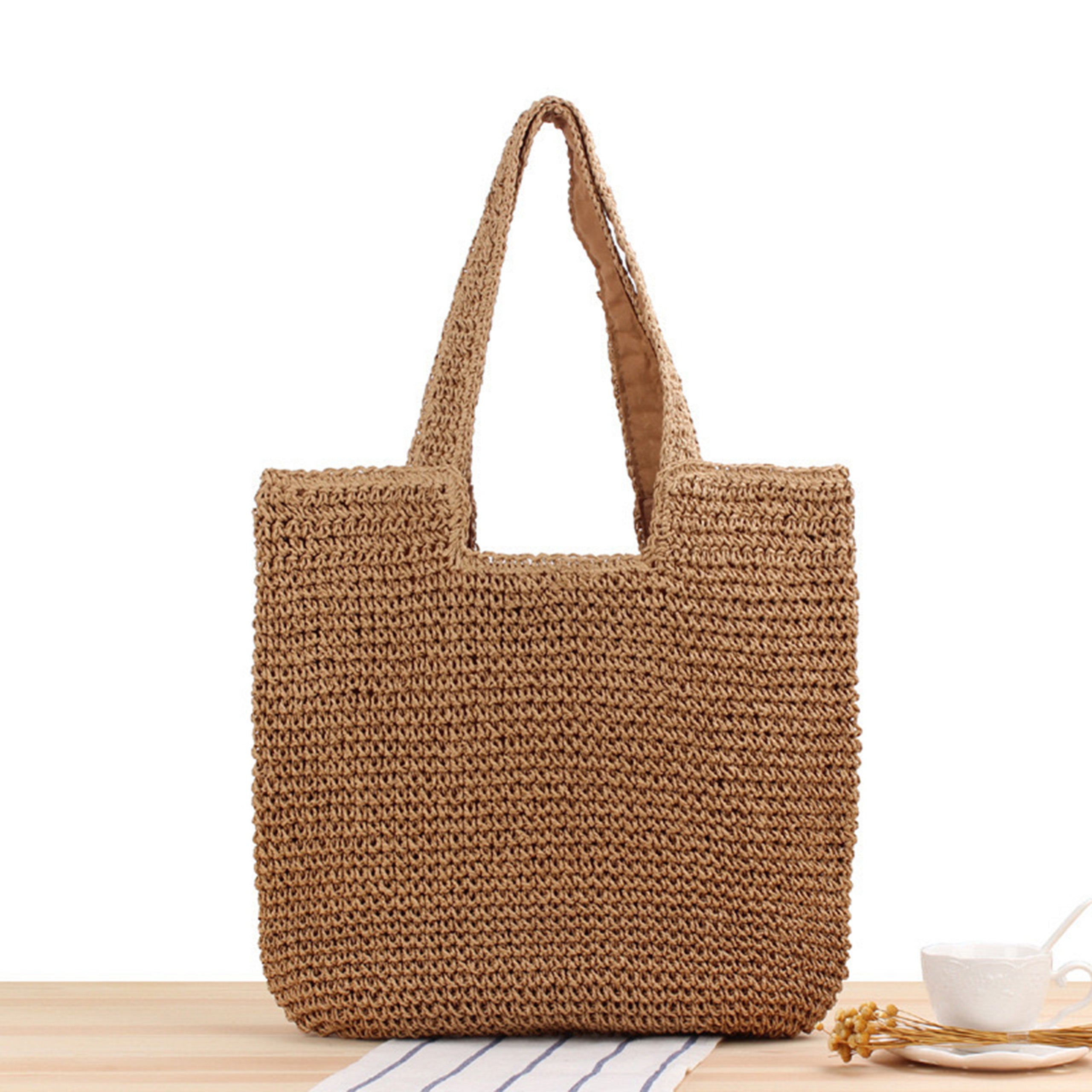 PRETTYMS Straw Beach Tote Bag: Large Summer Boho Woven Bags - Rattan Handmade Shoulder Handbags for Women