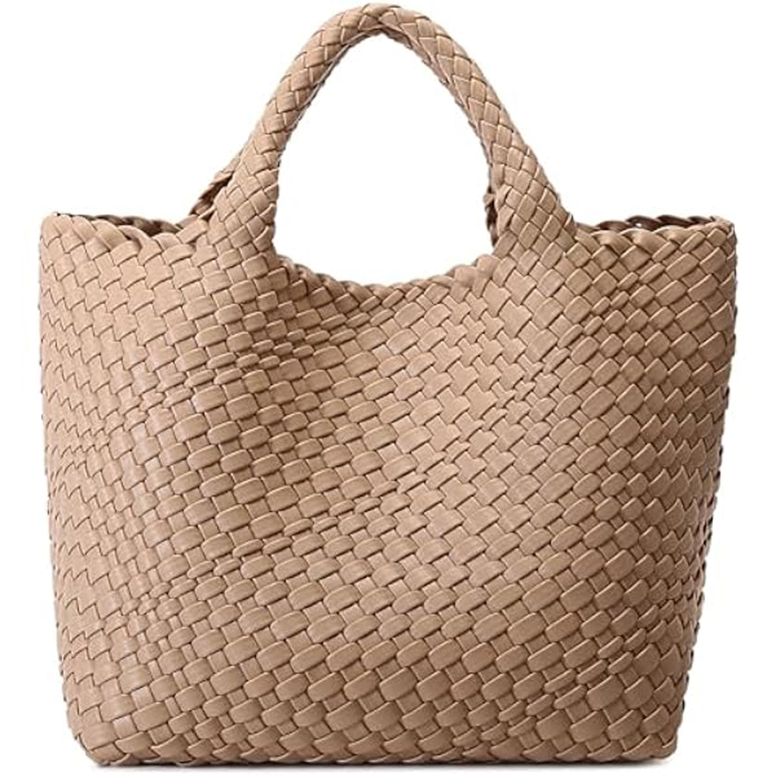 Woven Bag for Women, Vegan Leather Tote Bag Large Summer Beach Travel Handbag and Purse Retro Handmade Shoulder Bag