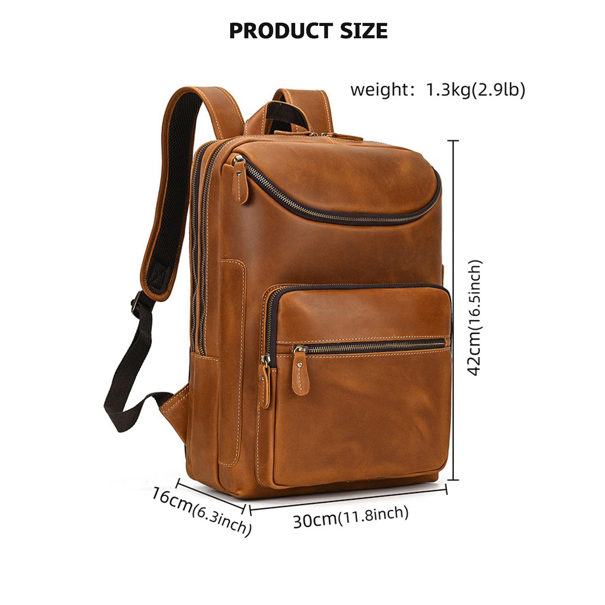 PRETTYMS Men's Genuine Leather Messenger Bag Retro Backpack Computer Bag Travel Bag For Men Large Capacity