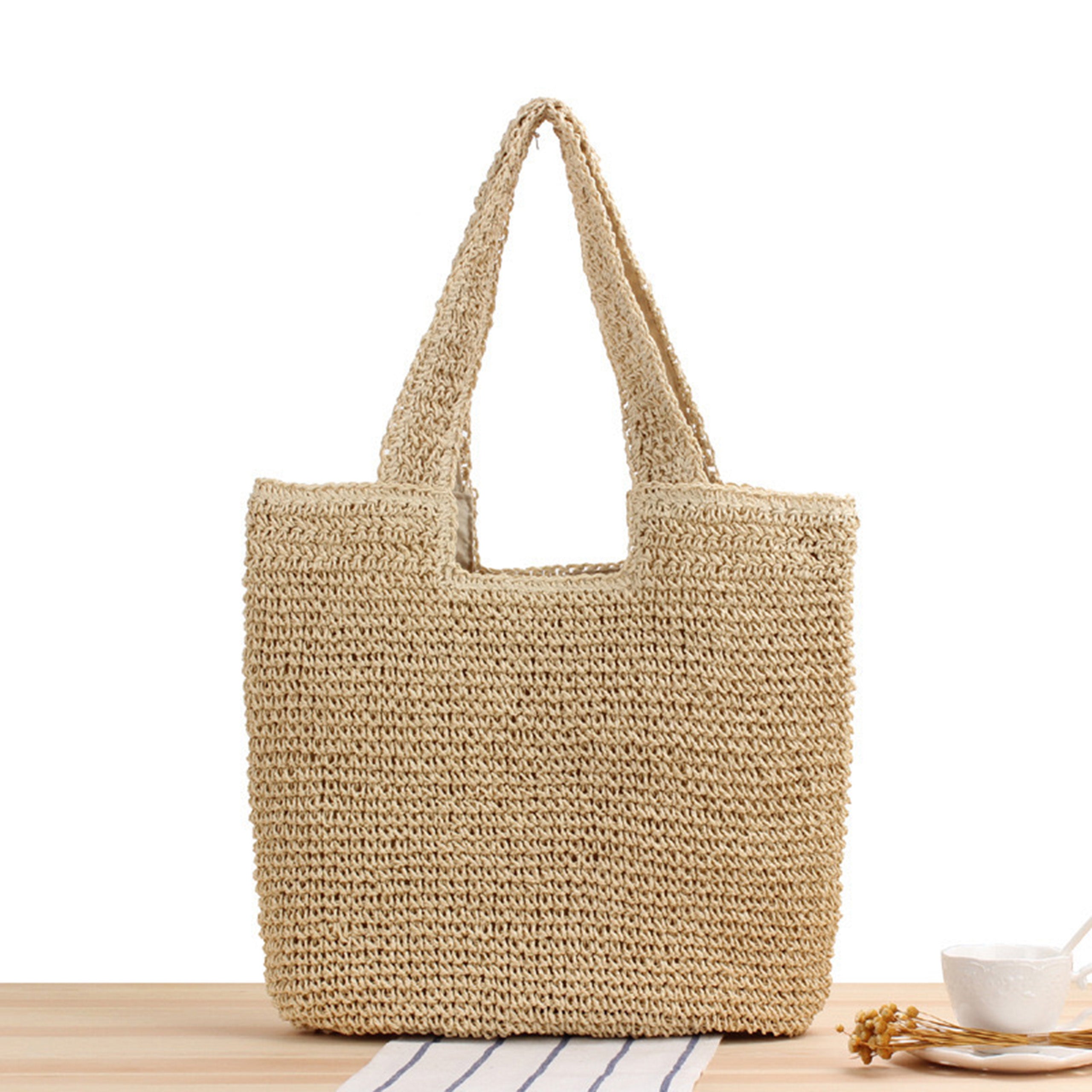 PRETTYMS Straw Beach Tote Bag: Large Summer Boho Woven Bags - Rattan Handmade Shoulder Handbags for Women