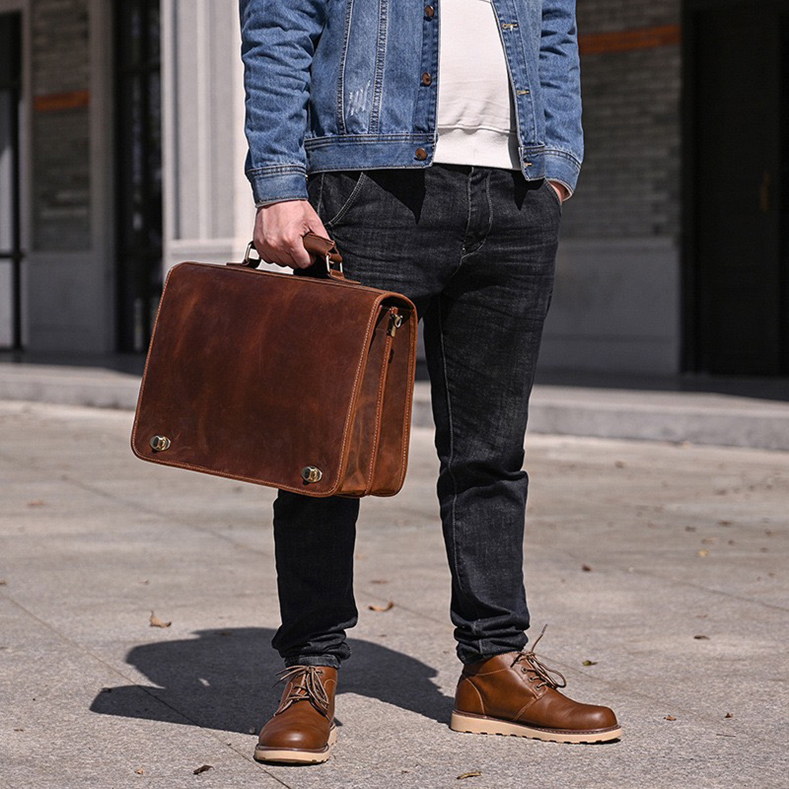 PRETTYMS Men's Genuine Leather Messenger Bag Retro Crossbody Shoulder Bag Laptop Bag Business Bag Briefcase For Men Flap Over Man Purse