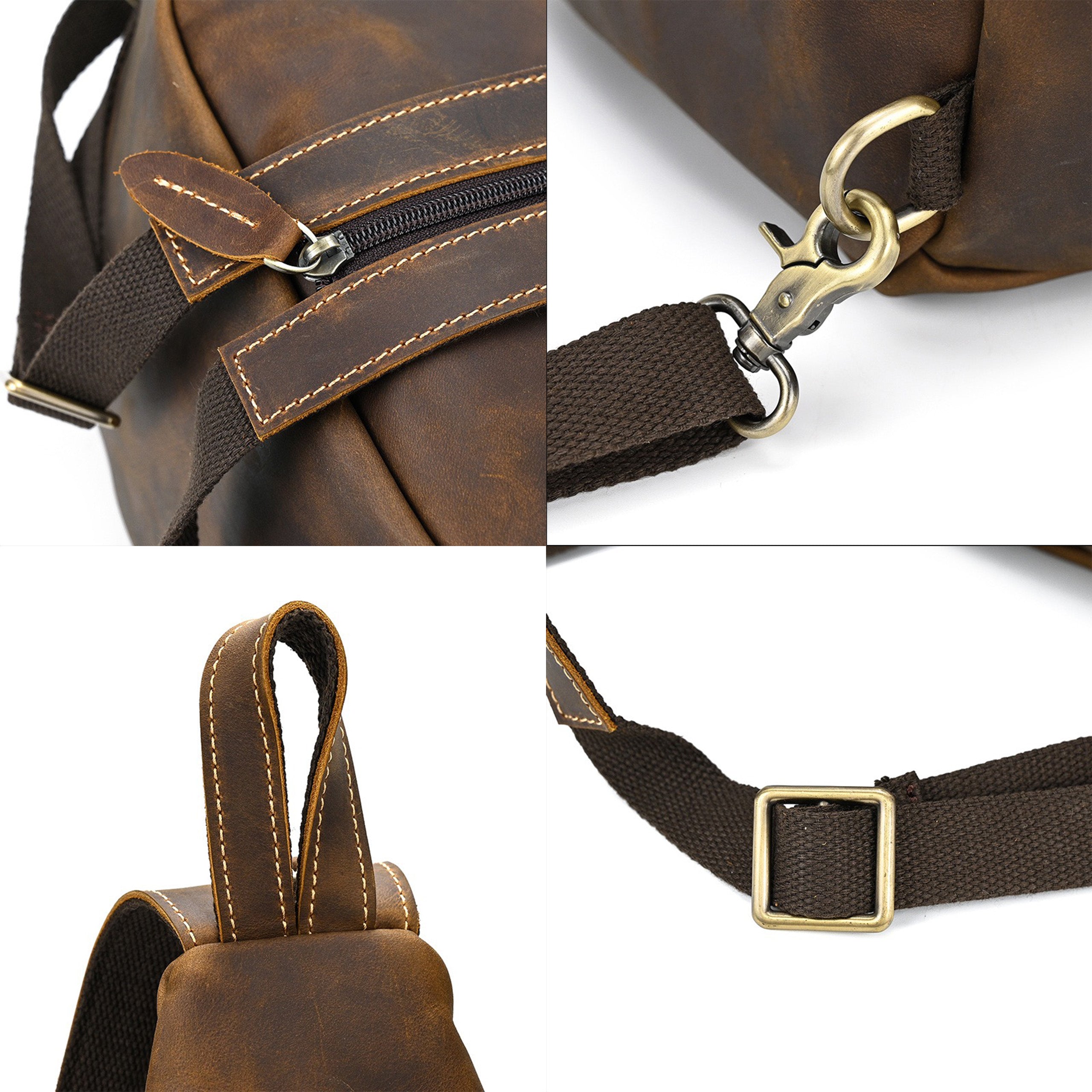 PRETTYMS Men's Genuine Leather Messenger Bag Retro Small Crossbody Shoulder Bag For Men Flap Over Man Purse
