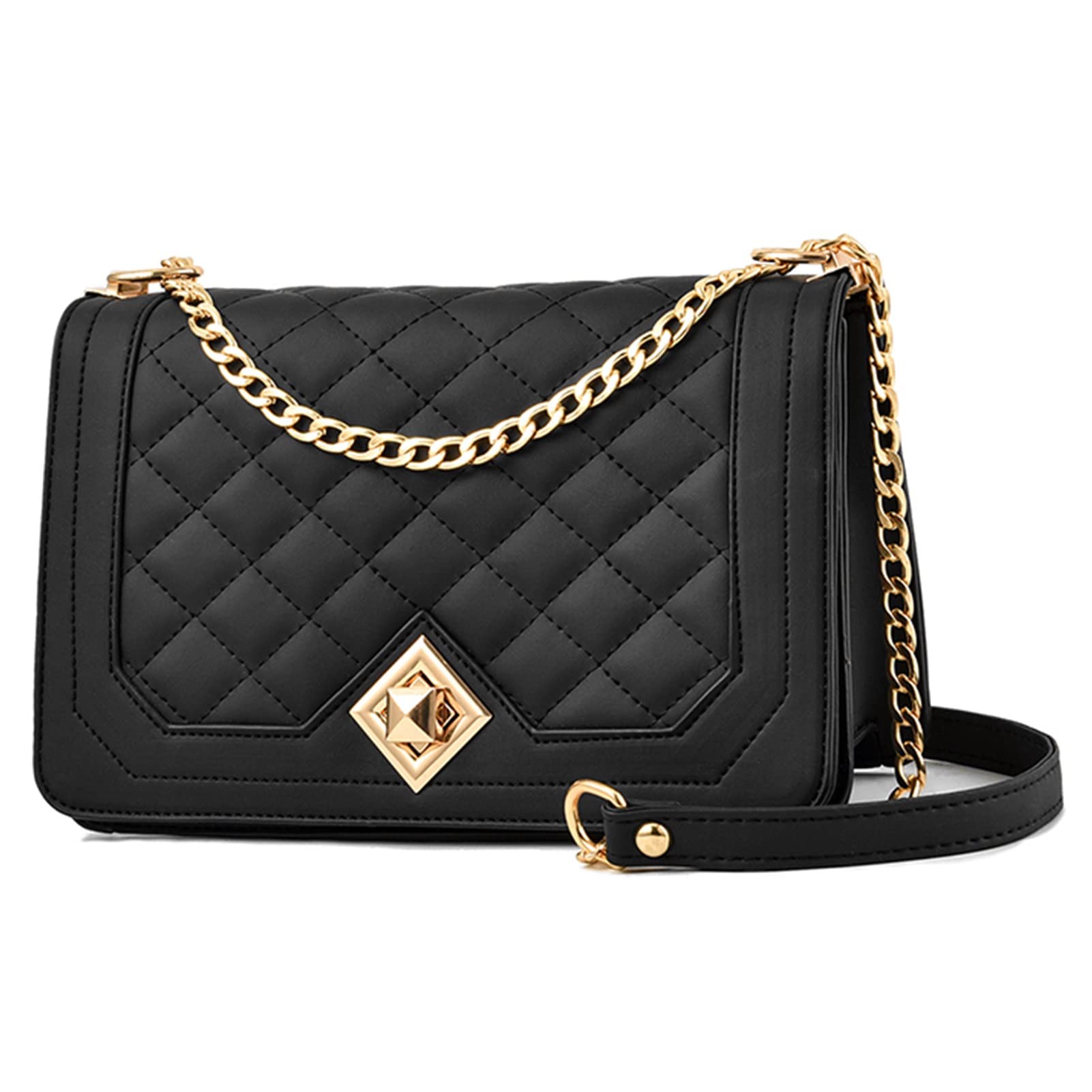 PRETTYMS Crossbody Bags for Women Small Handbags PU Leather Shoulder Bag Purse Evening Bag Quilted Satchels with Chain Strap