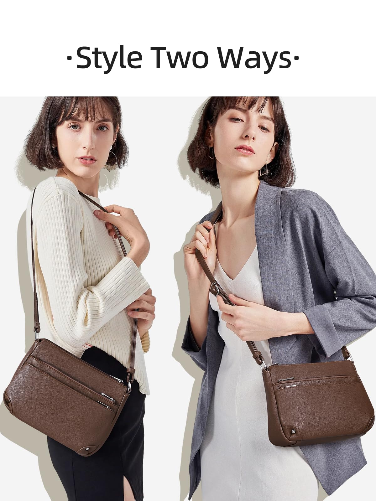 PRETTYMS Crossbody Bags for Women, Medium Size Shoulder Handbags, Satchel Purse with Multi Zipper Pocket