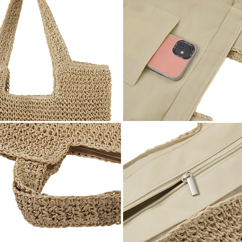 PRETTYMS Straw Beach Tote Bag: Large Summer Boho Woven Bags - Rattan Handmade Shoulder Handbags for Women